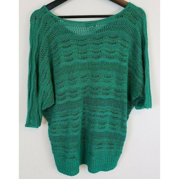 Kim Rogers XL Green Crochet Short Sleeve Top - Picture 2 of 3